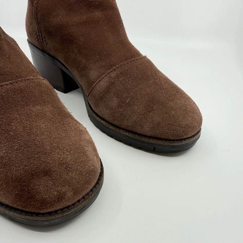 Sorel Cate Waterproof Suede Cutout Block Heel Ankle Boots‎ Burro 7.5